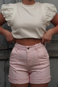 Kurze Rosa Jeans