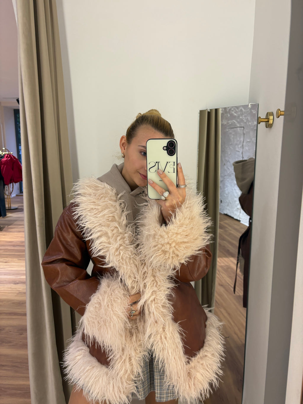 Lederjacke mit Teddyfell