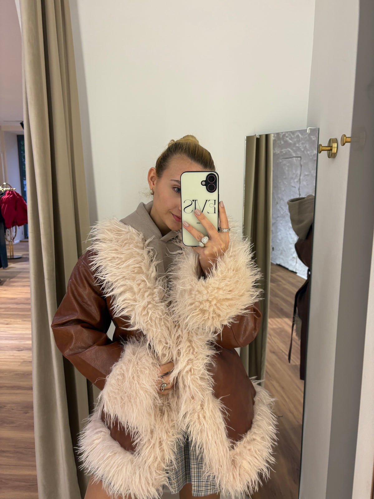 Lederjacke mit Teddyfell