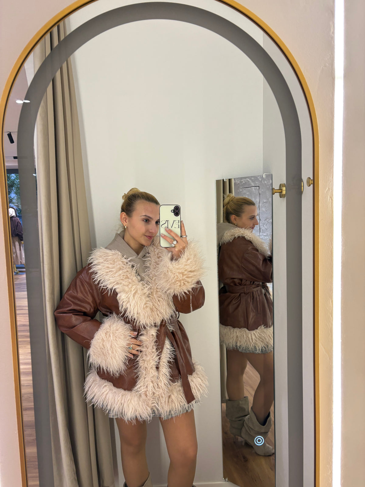 Lederjacke mit Teddyfell