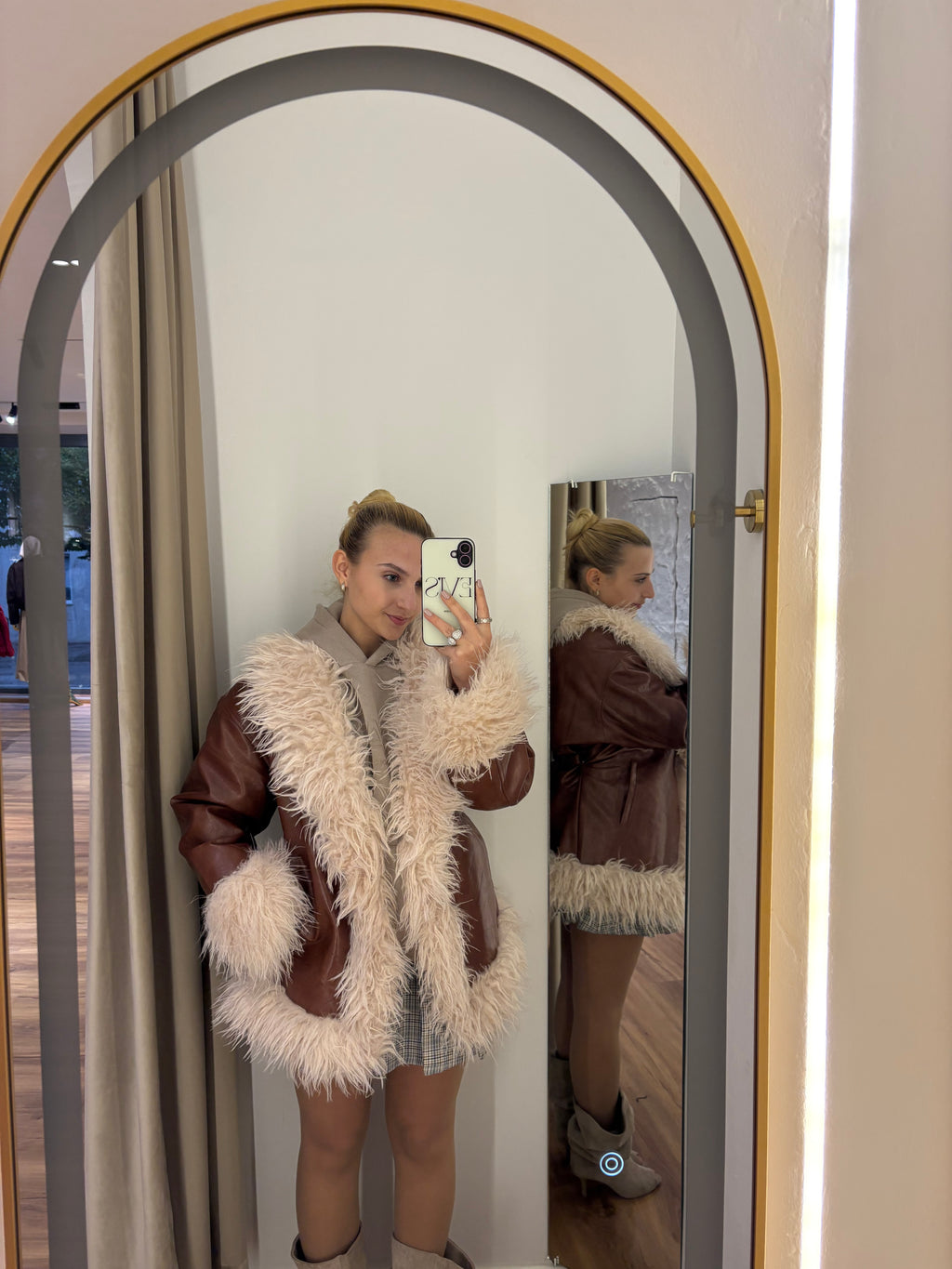 Lederjacke mit Teddyfell